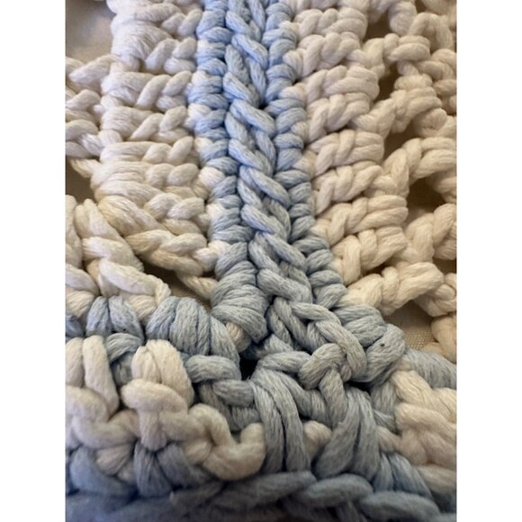 Handmade Crochet Wool Throw Blanket 47x57 3D Floral Squares Blue Border Cottage - Picture 11 of 16